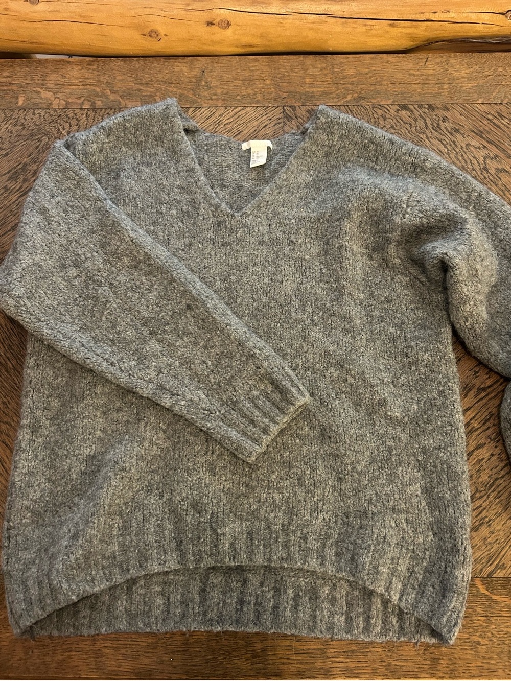 H&M Gray V-Neck Wool-Blend Oversized Sweater